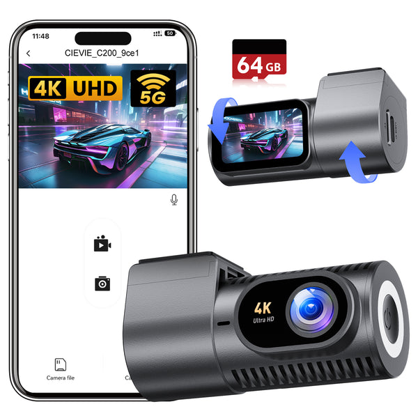 Cievie C200 4K 1.5" IPS Display 5G WiFi 360° Rotation Mini Dash Cam